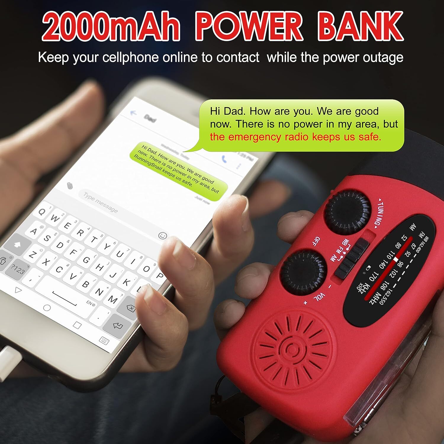 Emergency Solar Hand Crank Weather Radio 3000mAh Power Bank Charger Flash Light