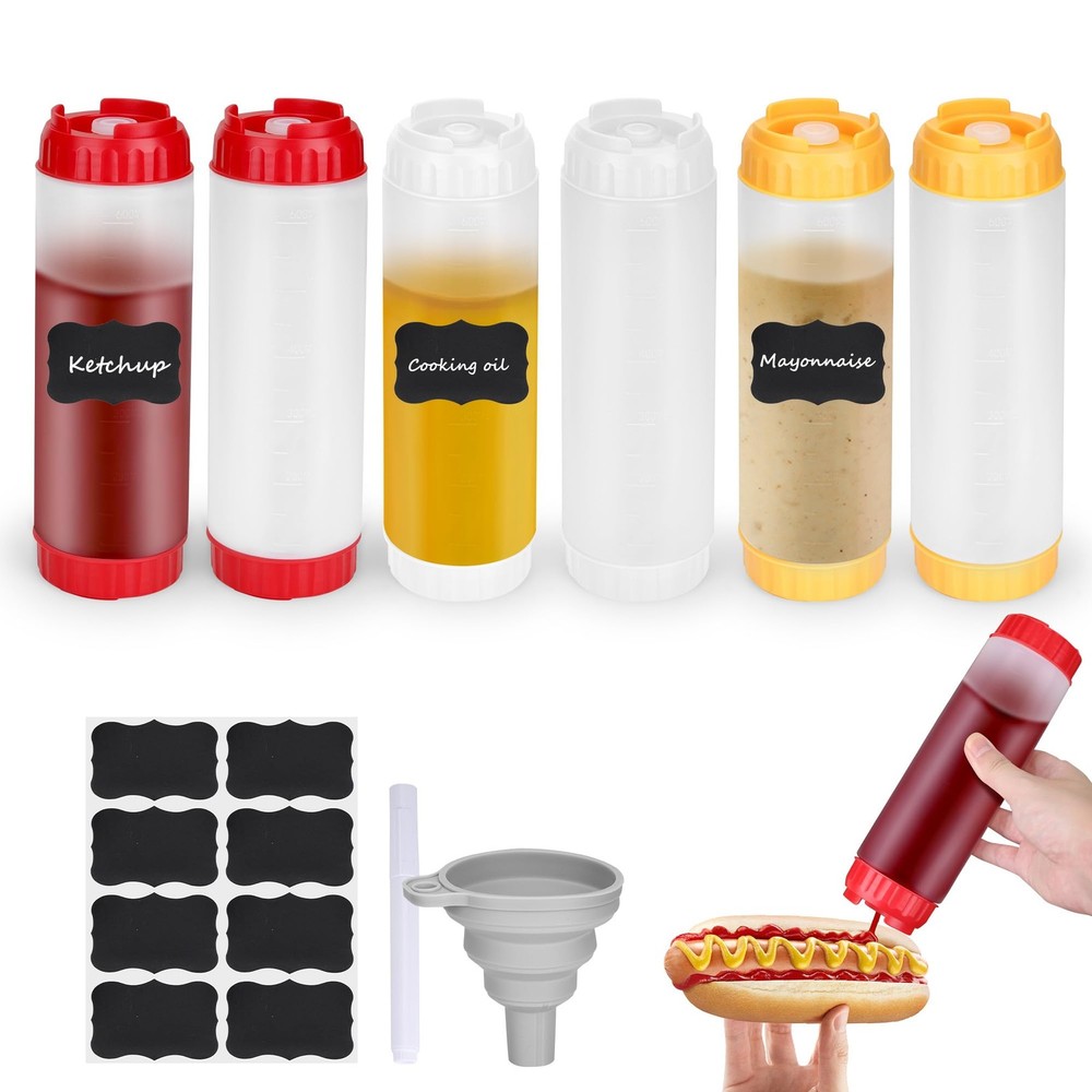 6pcs Inverted Condiment Squeeze Bottles, Leak-proof Refillable Squeeze Bottle...