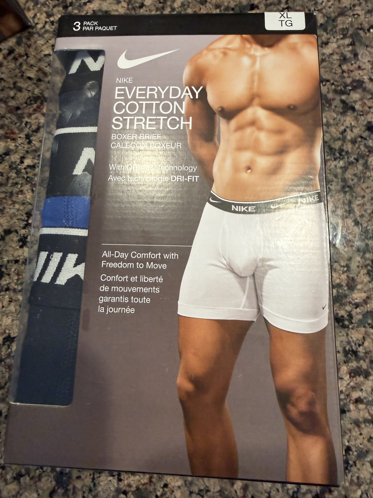 NEW Nike Everyday Cotton Stretch Dri-Fit Boxer Briefs 3 PACK Black & NAVY •Men's
