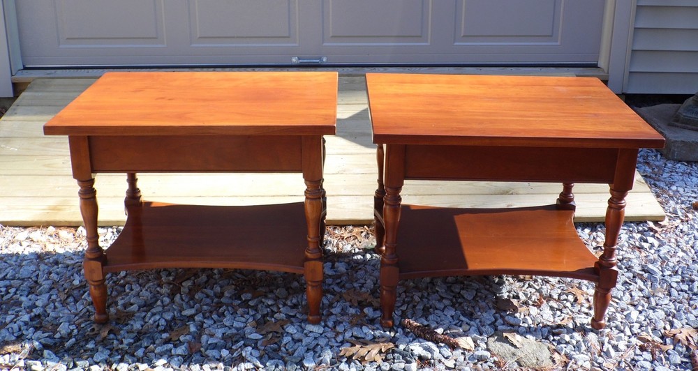 Vintage Pair Harden Solid Cherry 2 Tier End Tables Nightstands