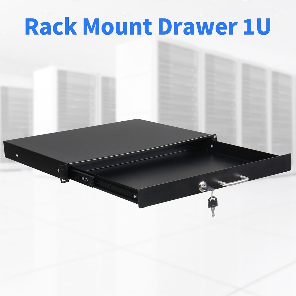19 Inch Rack Mount 1U Locking Drawer Audio DJ Server Rack Storage Cabinet w/ Key