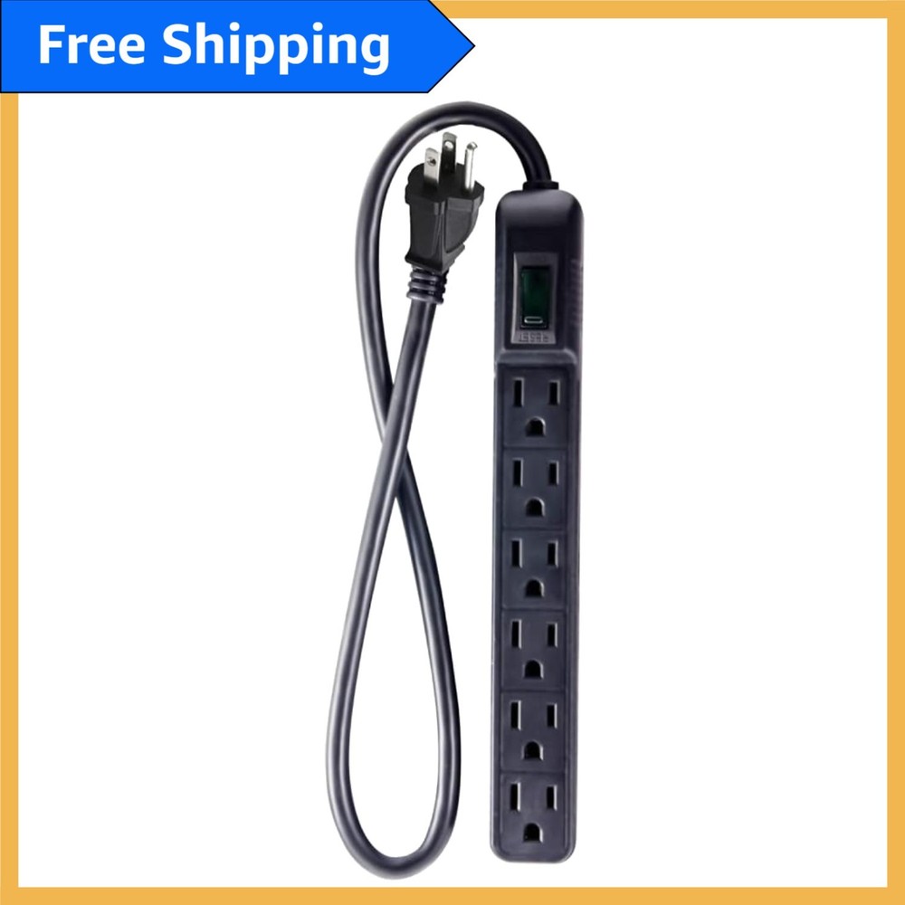Compact 6 Outlet Mountable Surge Protector – Safeguard Your Electronics in Style