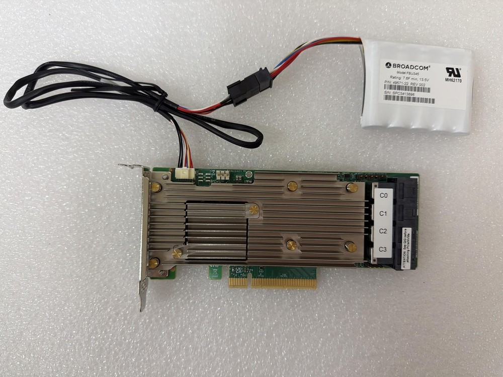 AVAGO BROADCOM 9461-16I RAID CONTROLLER CARD, W/ BOTH BRACKETS, BATTERY & CABLE