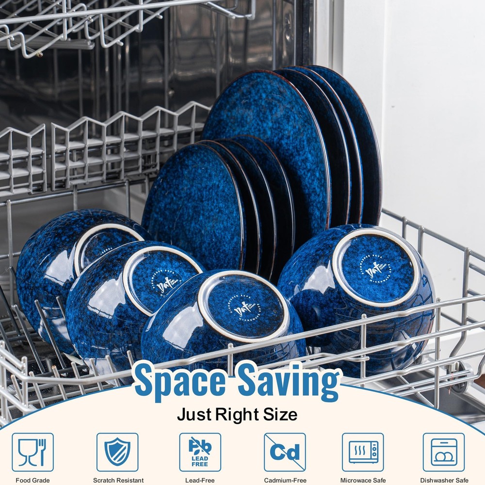 Dafuceramic Plates and Bowls Sets, 12 Pieces Dark Blue Large,