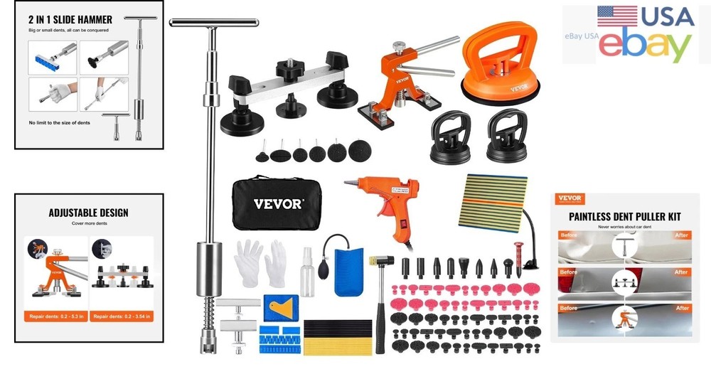 Versatile Dent Puller Set for Car Repairs, Includes Slide Hammer & Suction Cups