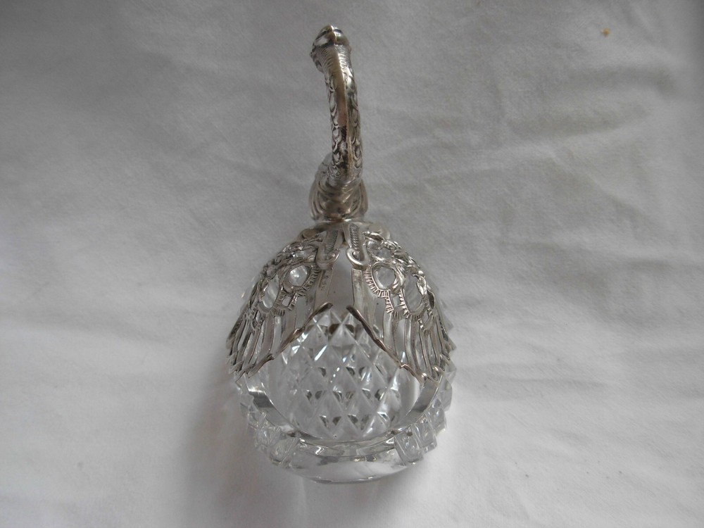 ANTIQUE SOLID SILVER CUT CRYSTAL SALT CELLAR,SWAN SHAPE,20th CENTURY.