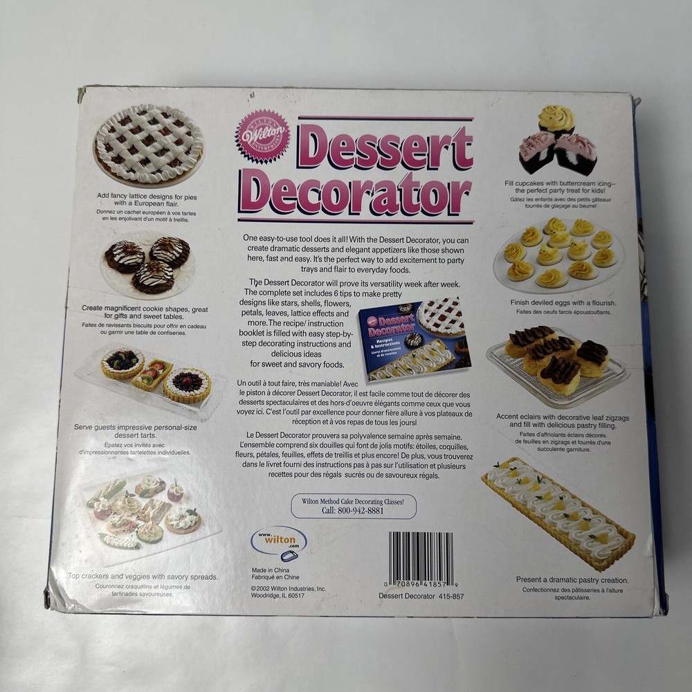 Wilton Dessert Decorator Rotating Cylinder Pull out Plunger 6 Precision Tips