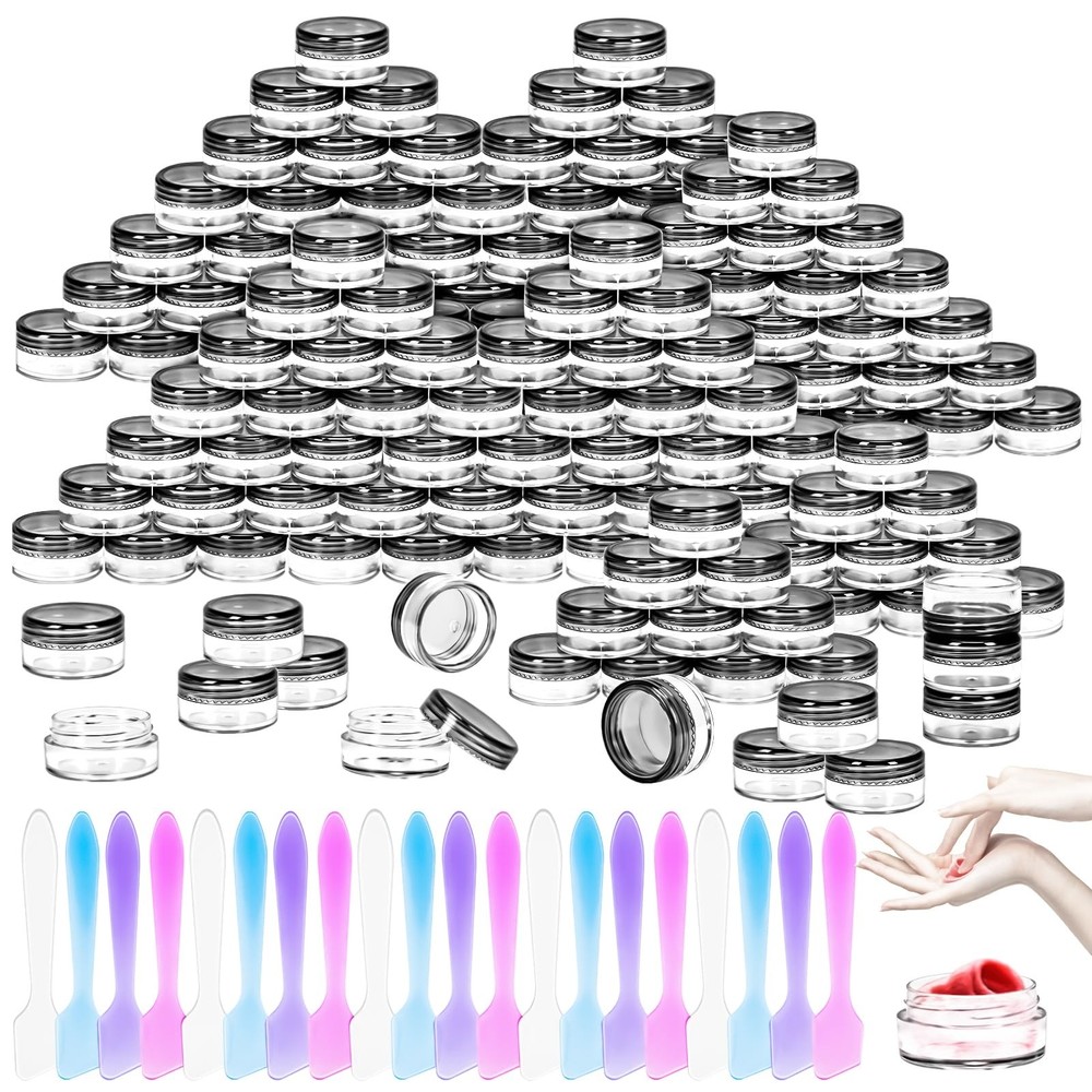100 Pcs 5g Empty Plastic Containers with Black Lids,Mini Makeup Sample Contai...