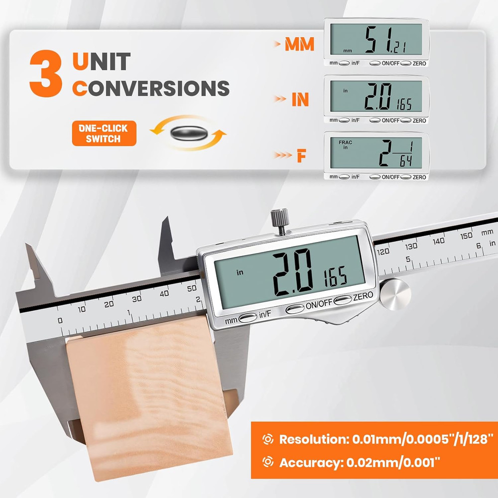 HARDELL Digital Caliper, Rechargeable Calipers with Large LCD Screen, Stainless