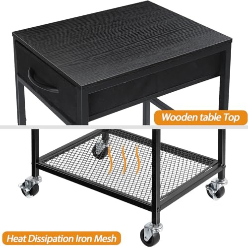 PC Stand 2 Tier Computer Tower Stand with Drawer Mobile Computer Cart Black