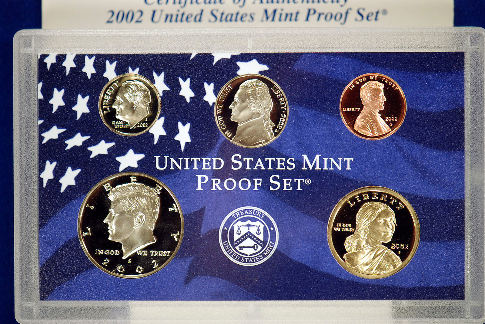 2002 Proof Set. Complete and Original in BLUE mint paper box