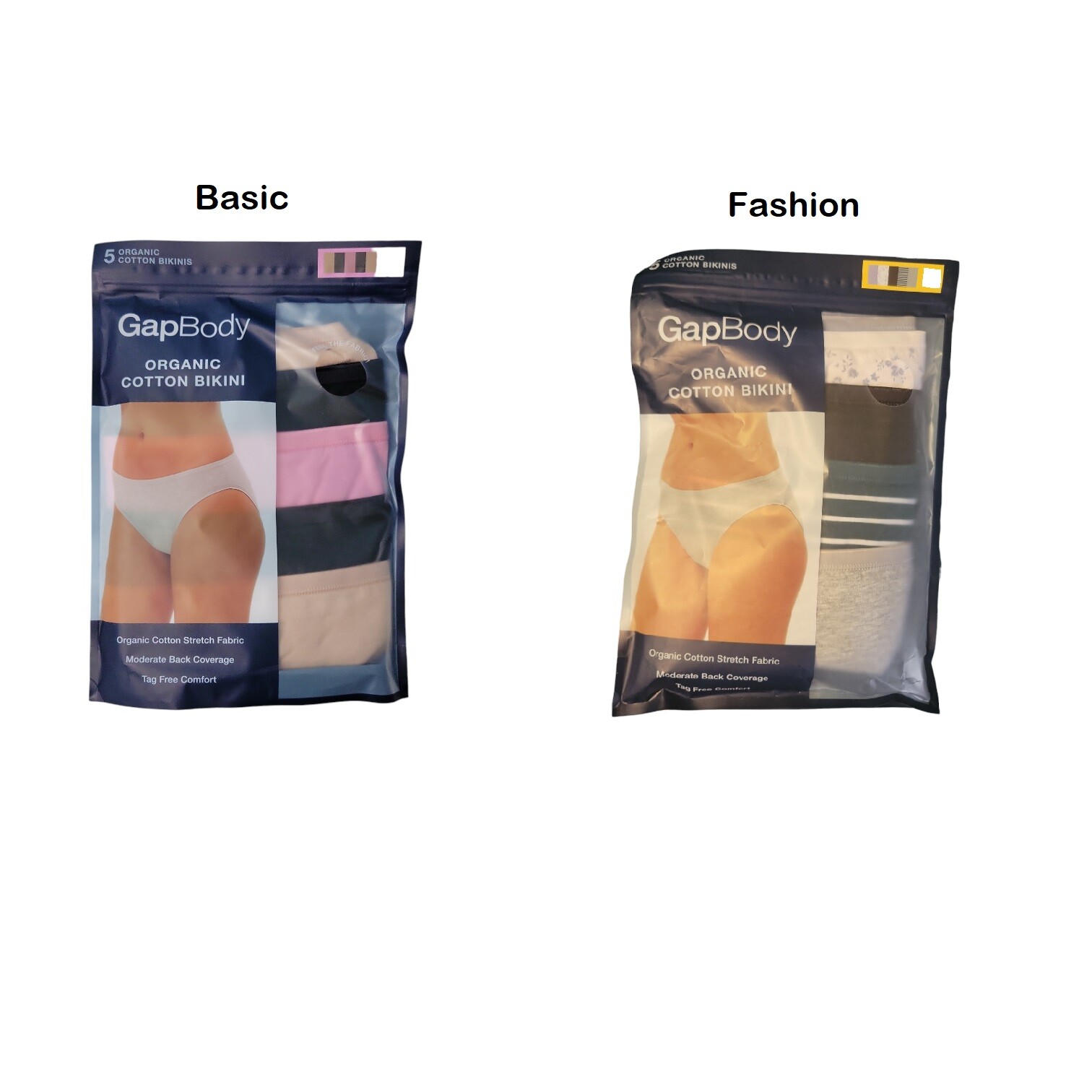 GapBody Women's 5-Pack Tag-Free Organic Cotton Stretch Bikini