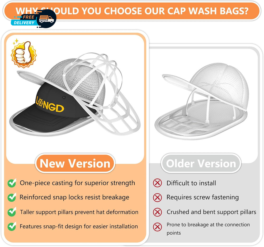 Hat Washer Cage with Snap Lock - Machine/Dryer Safe Compact Hat Cleaner