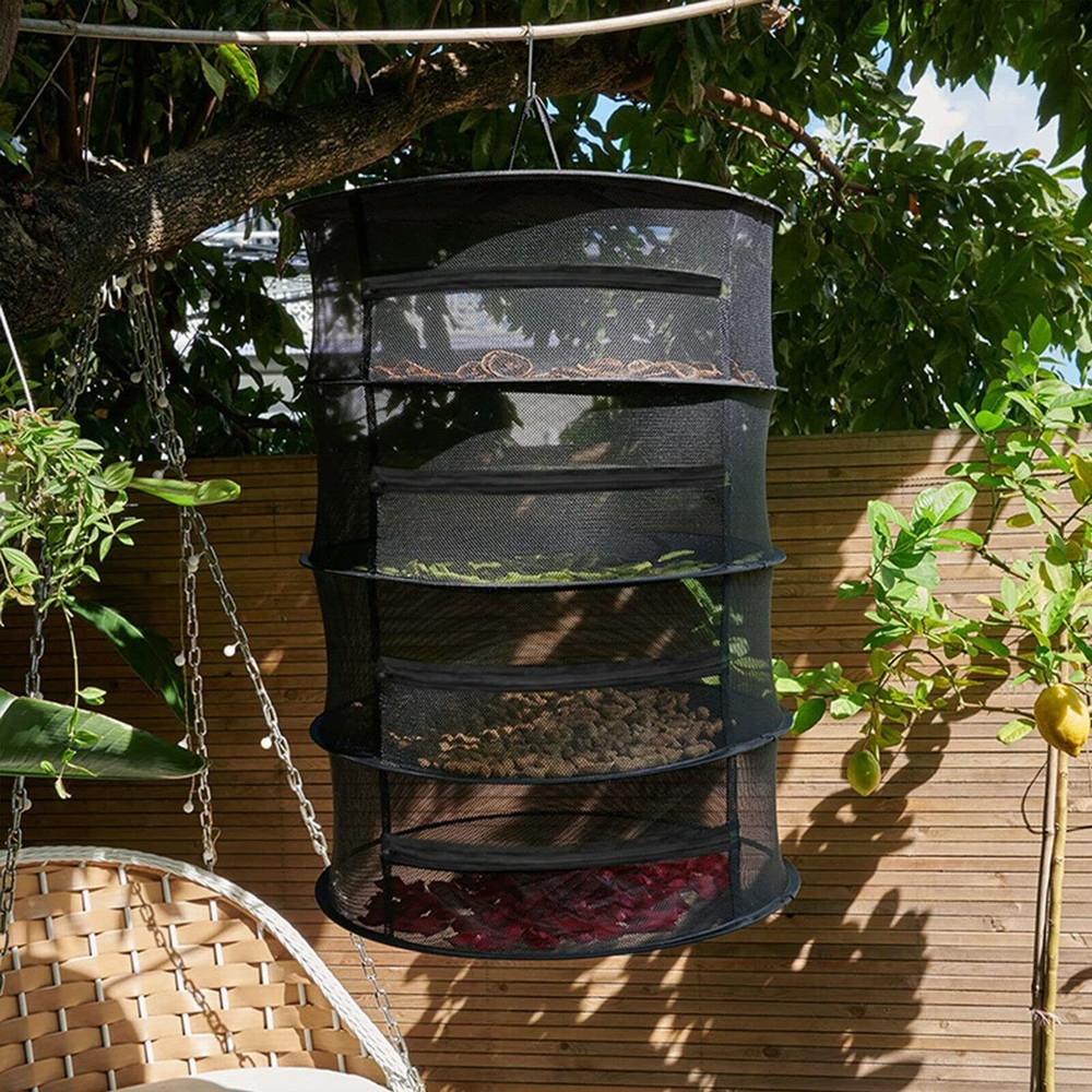 2ft 4-Layer Herb Drying Rack with Zipper, Collapsible Hanging Mesh Plant Drye...
