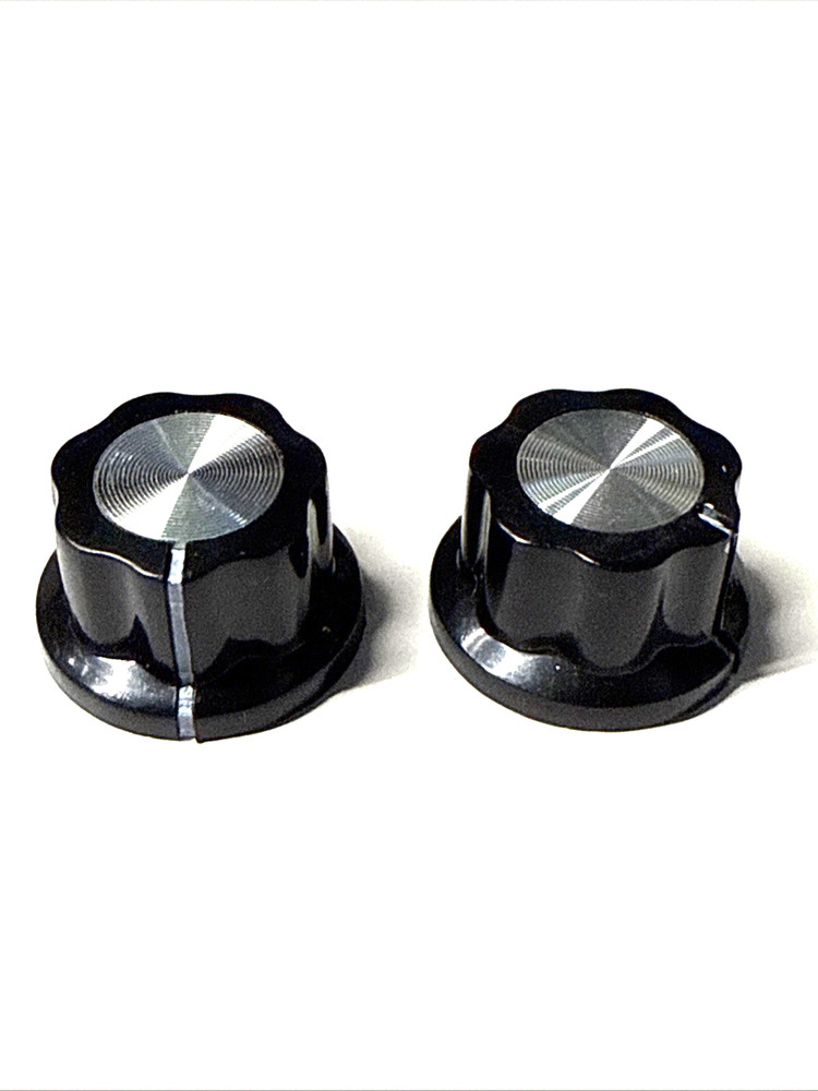 set of 2   knobs w/ skirt  OD = 15 mm for  push it in 6 mm shaft 0.25 inch BLACK