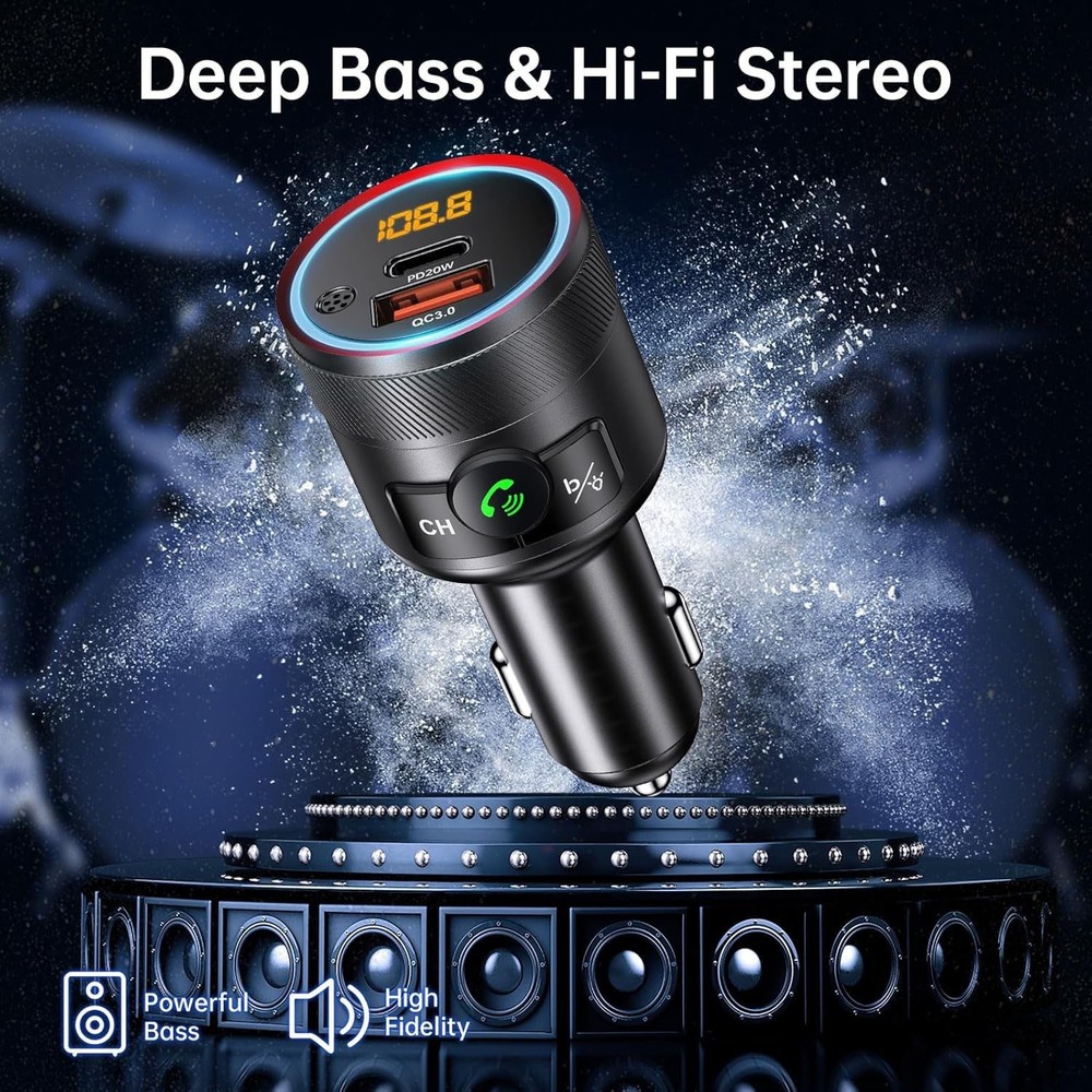 Transmisor FM Bluetooth 5.4 para coche, 38 W PD y QC3.0, carga USB dual, adaptad