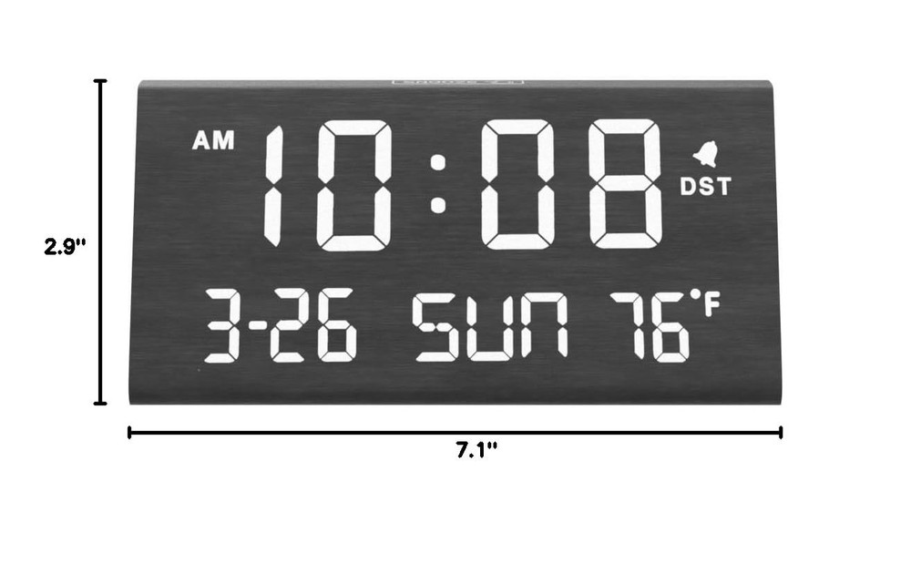 Desk Clock With Digital Display, Temperature, Alarm, USB Port, Black