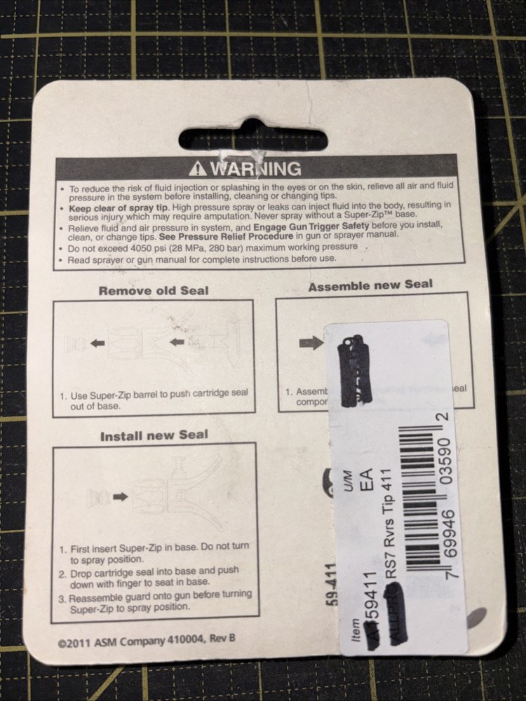 ASM SUPER-ZIP REVERSIBLE/SWITCHABLE Paint Sprayer TIP #59-411 New In Package
