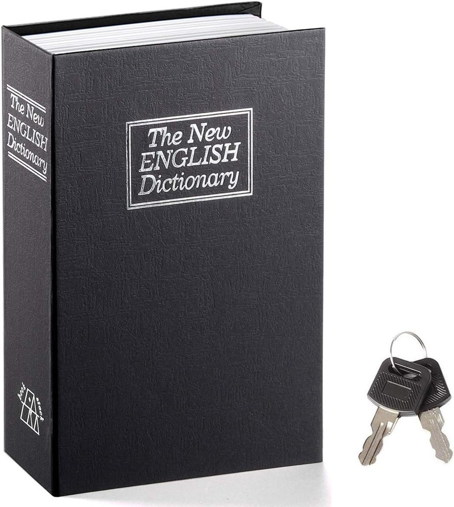 Elegant Black Dictionary Diversion Safe Lock Box with Key Control Security