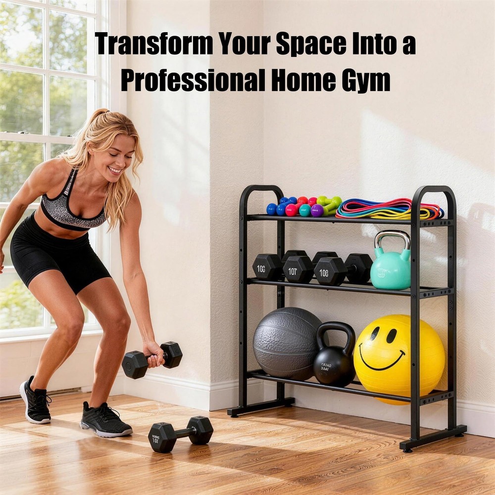 3-Tier Adjustable Dumbbell Rack, Holds 450 Lbs Total, Multi-Purpose Storage S...