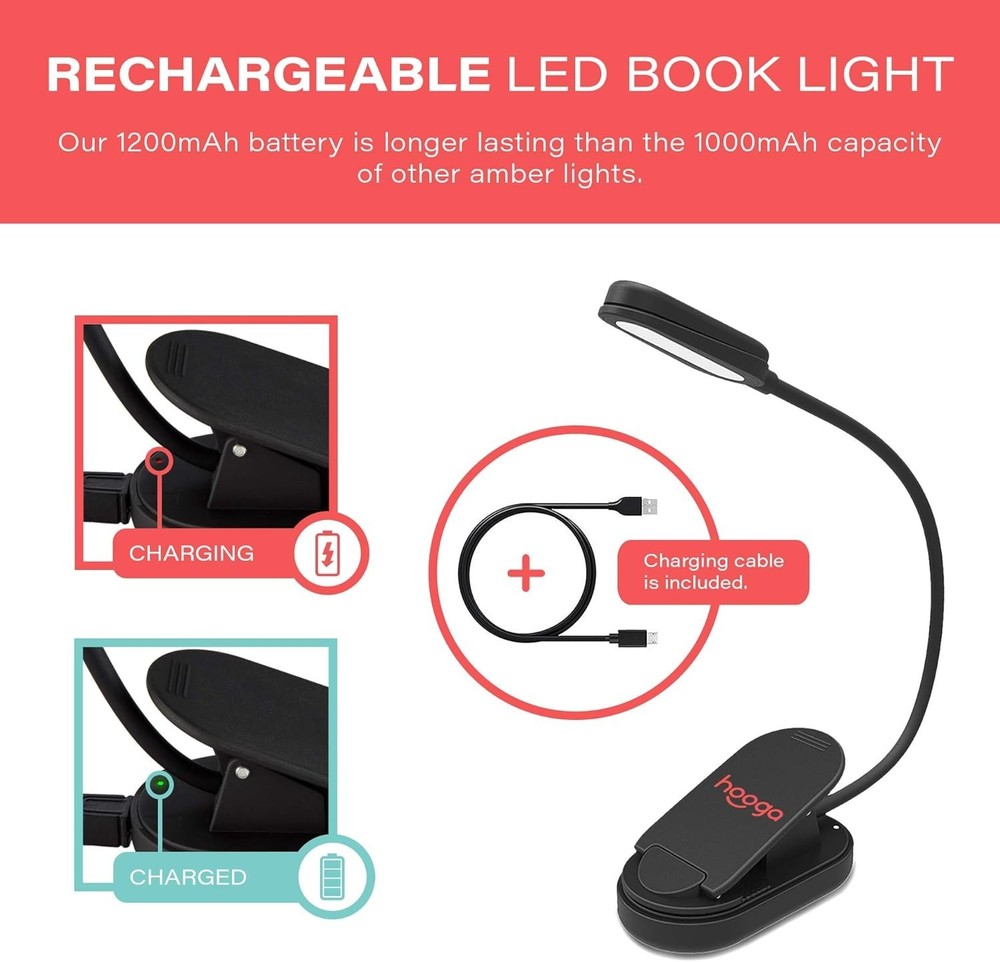 Amber Book Light, Rechargeable Clip-On Blue Light Blocking LED Reading Light,...