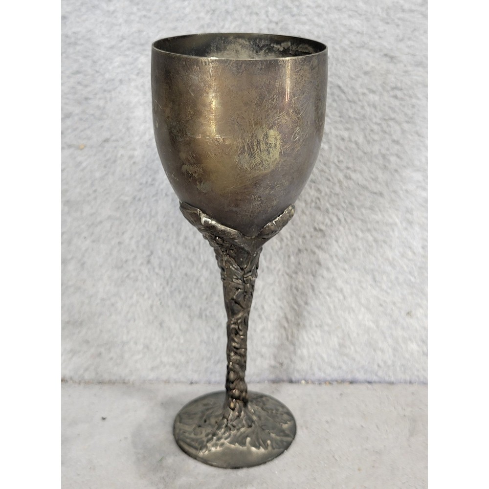 Godinger Silver Art Co Grape Vine Stem Wine Goblets Silver Plate Set of 2 Ornate