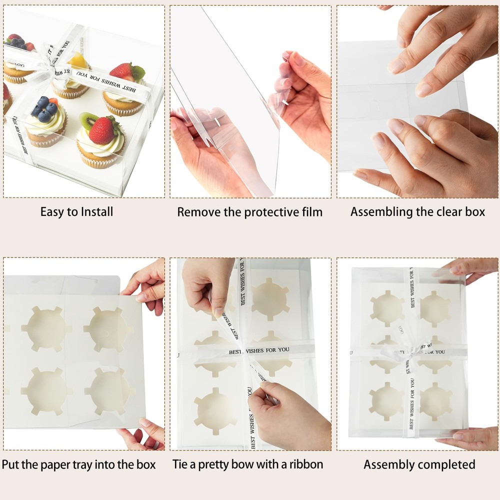 15 Pack Clear Cupcake Boxes 6 Compartment Cupcake Container Set Stackable Pla...