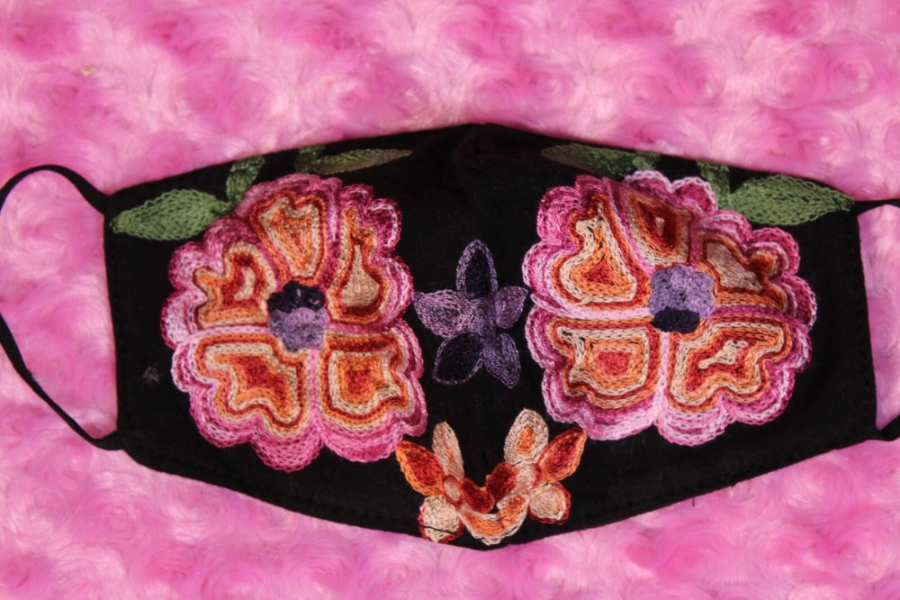 Embroidered Flower Face Mask Boho Comfortable Cotton with Adjustable Ear Loops