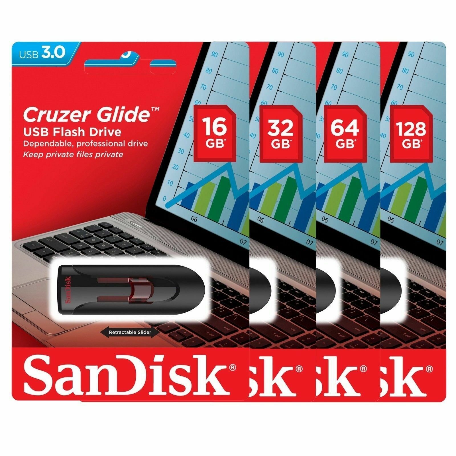 SanDisk Cruzer Glide USB 3.0 16GB 32GB 64GB 128GB 256GB Flash Drive Memory Lot