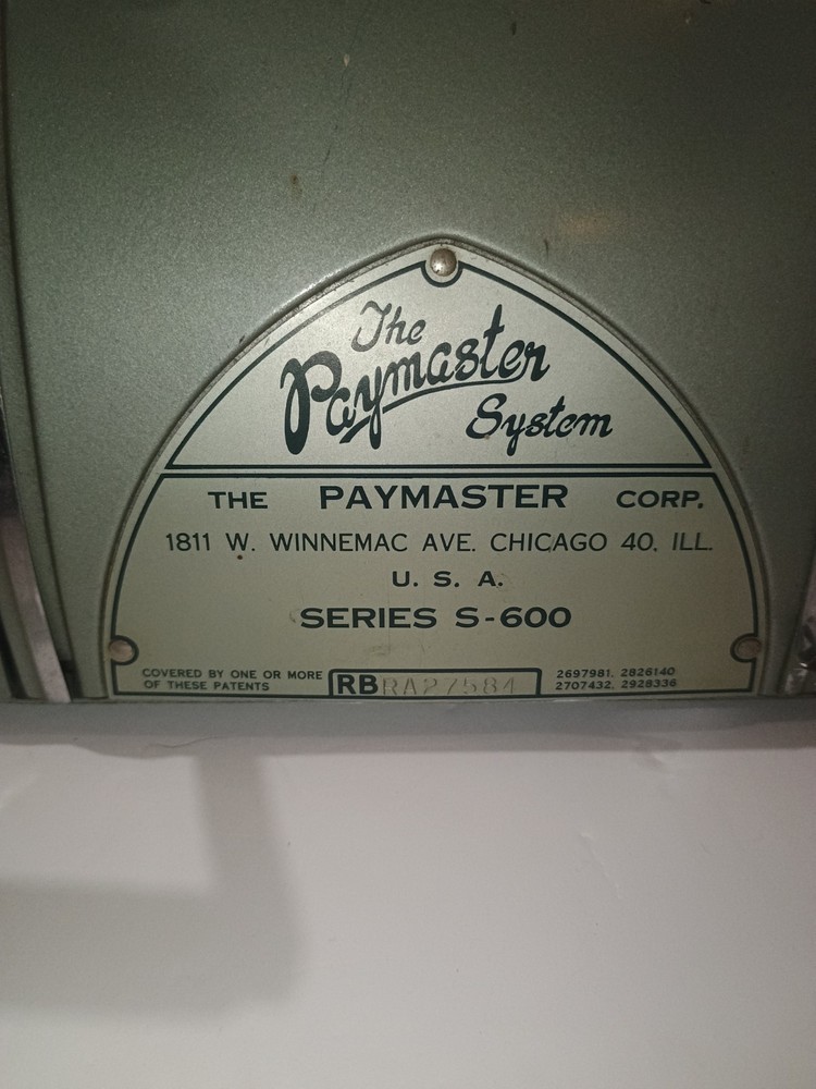 Paymaster Check Machine Series S-600 Vintage