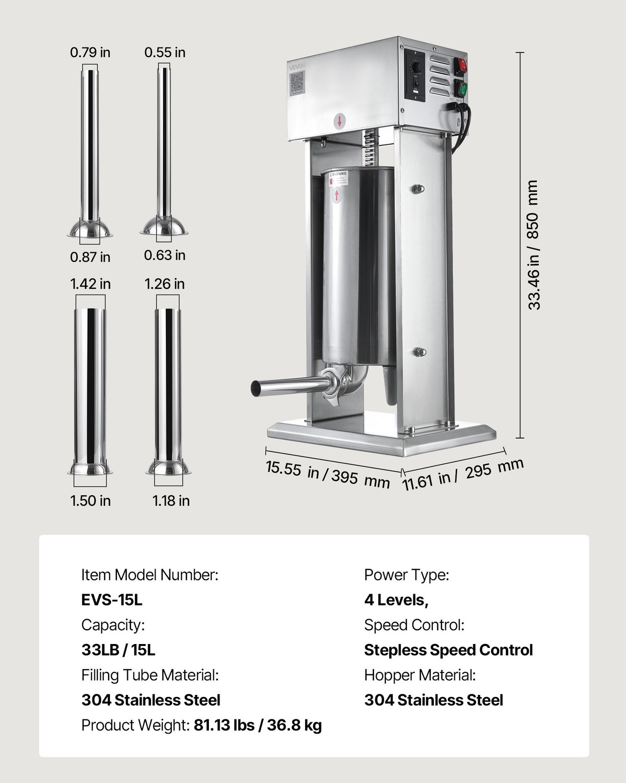 VEVOR Electric Sausage Stuffer 33 LBS / 15 L with 4 Tubes for Commercial & Home