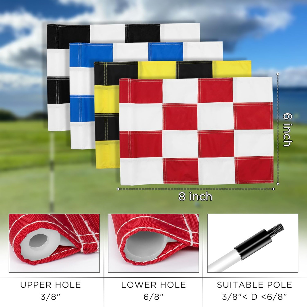 Checkered Golf Flags 20x14 Inch - 4-Pack Nylon for Practice & Courses
