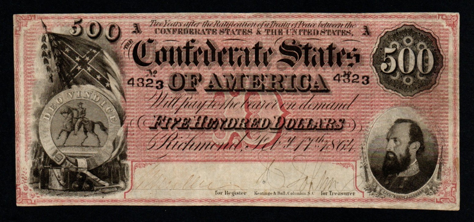 1864 $500 Better DARK RED Print Confederate States of America CRISP XF Note!
