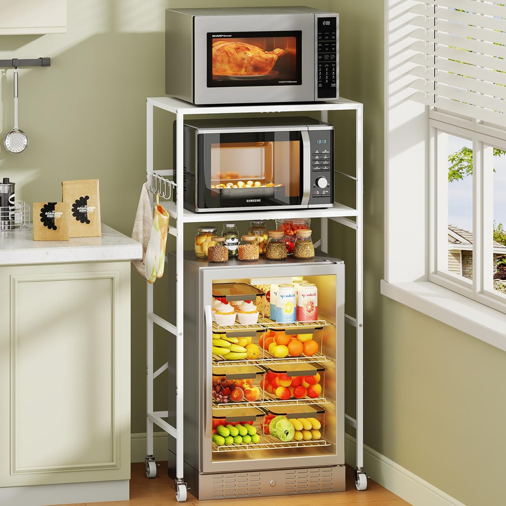 2 Tier Mini Fridge Stand with Storage Adjustable Height Mini Fridge Shelf over M