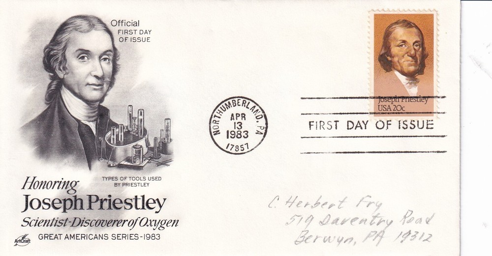 STAMP US SCOTT 2038 "Joseph Priestley" 20 CENT 1983 FDC - F