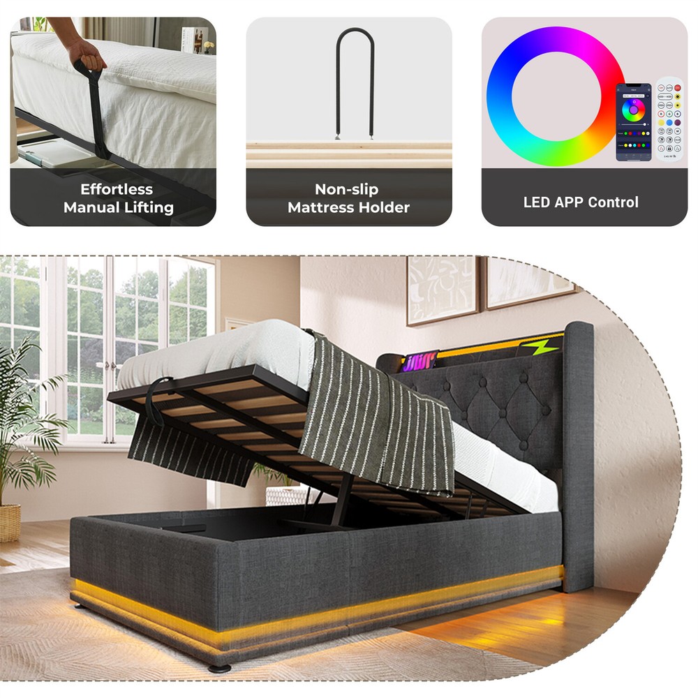 Twin/Full/Queen/King Size Upholstered Platform Bed with Hydraulic Storage System