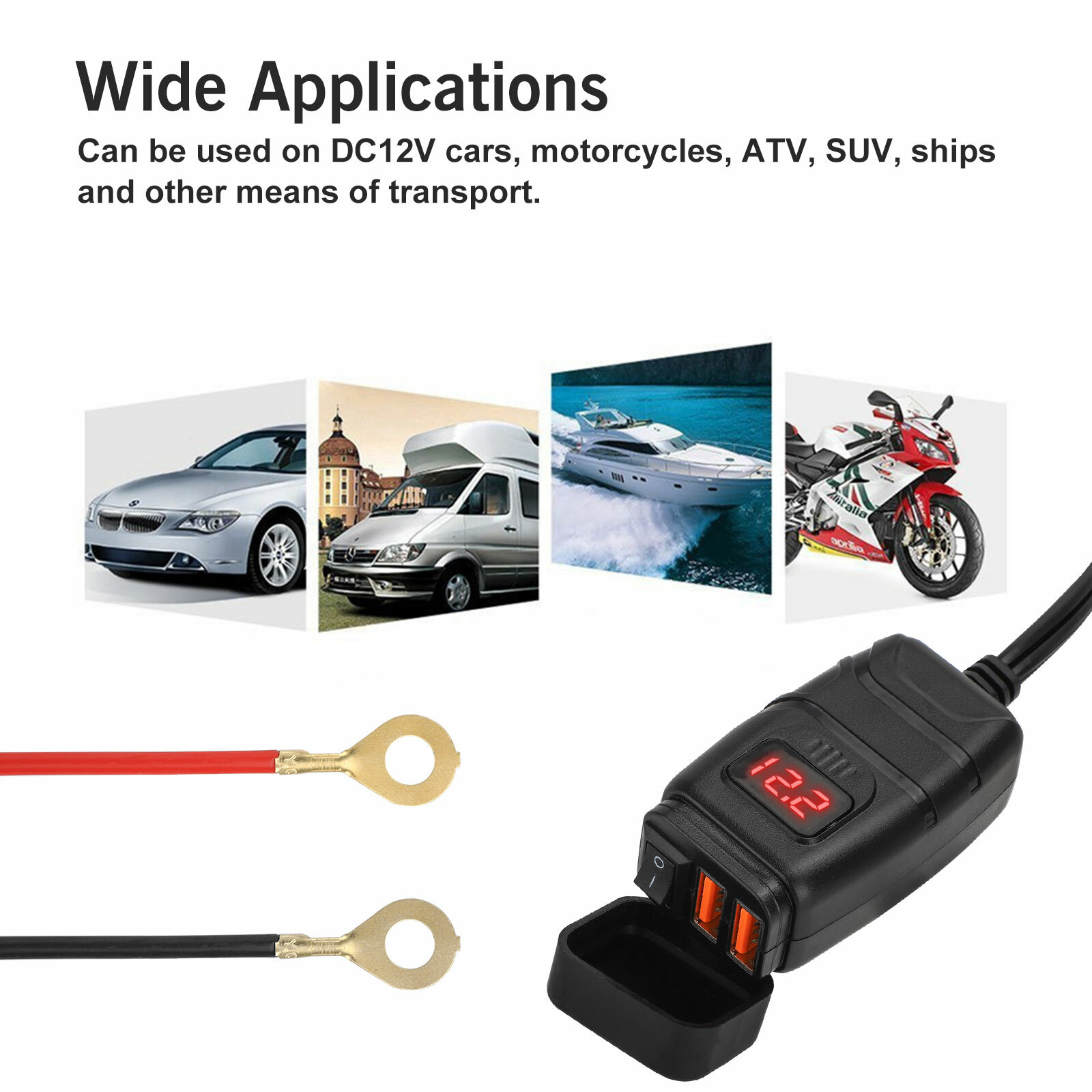 QC 3.0 Motorcycle Dual USB Phone GPS Super Fast Charger Adapter LED Waterproof