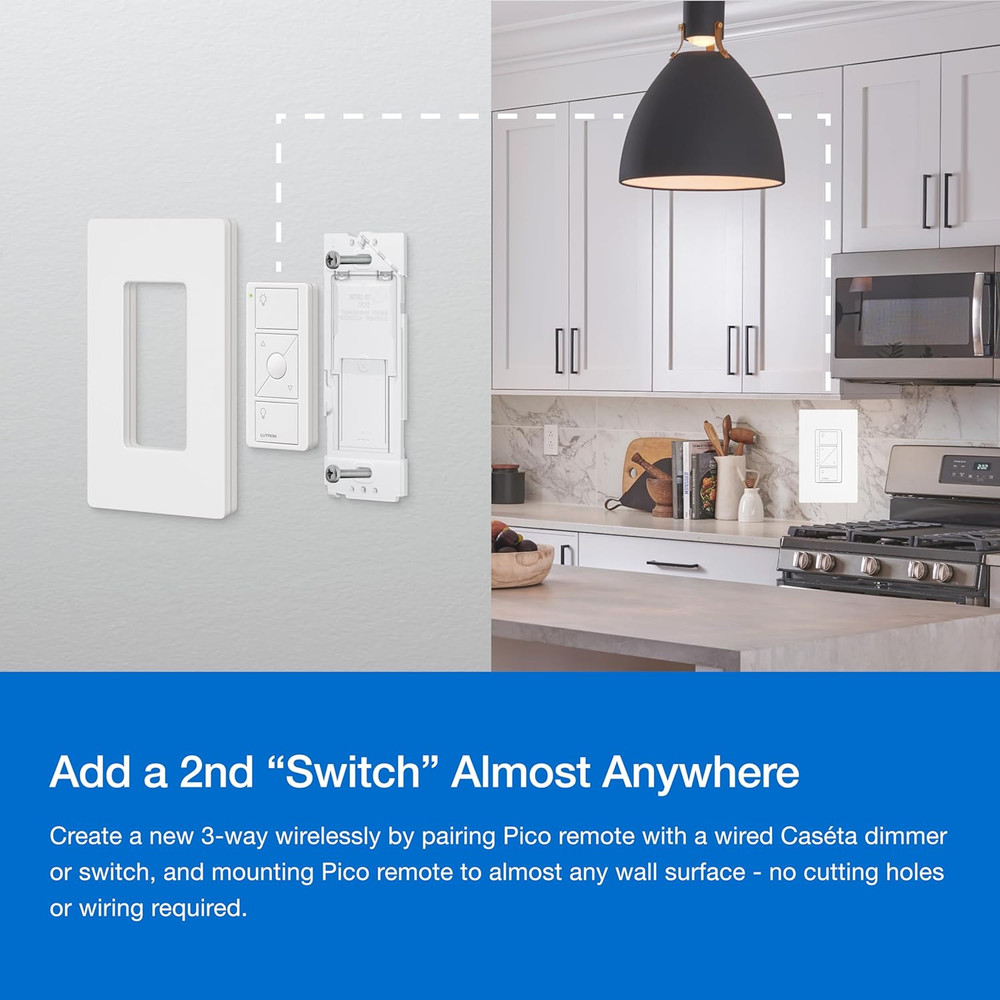 Lutron Caseta 3 Way Smart Dimmer Light Switch Kit, Includes Pico Remote, Bracket