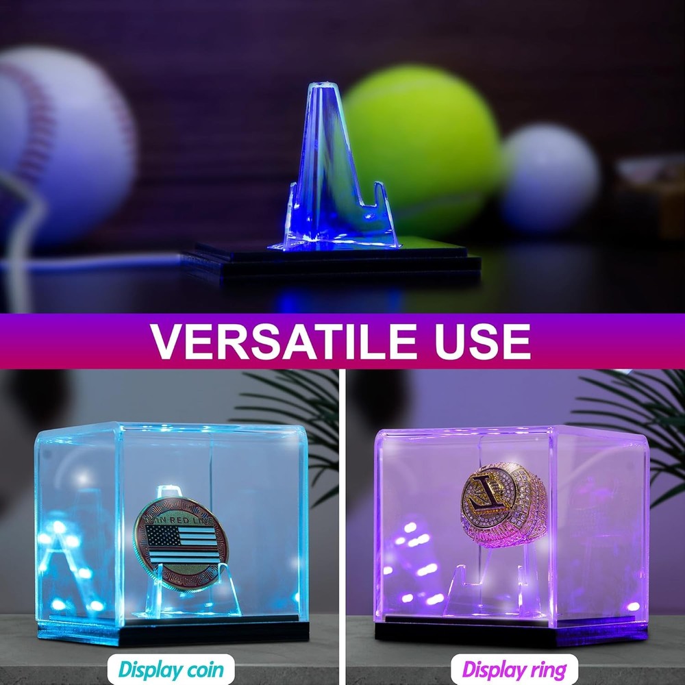Championship Ring Display Case with Led Light, UV-Protected Clear Challenge Coin