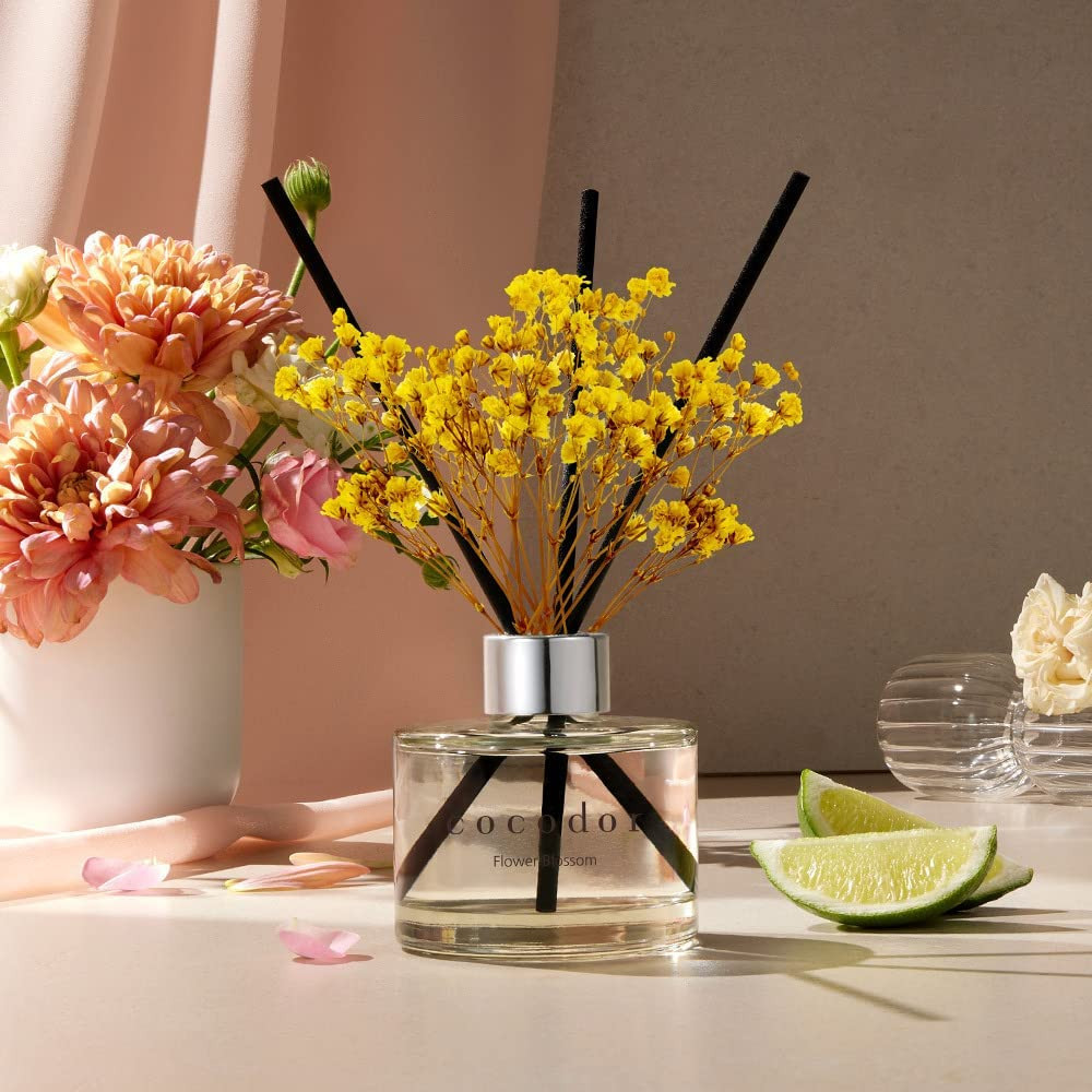 COCODOR Flower Reed Diffuser Set / 6.7oz / White Jasmine/Scent Diffuser with Sti