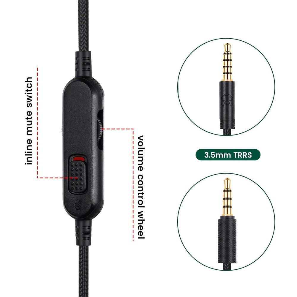 6ft Detachable Headset Cable with Inline Volume Controller for Multiple Devices