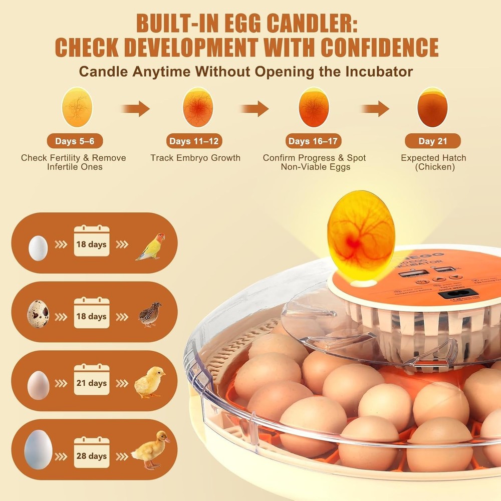 30 Egg Incubator with Humidity Display Egg Candler Automatic Egg Turne