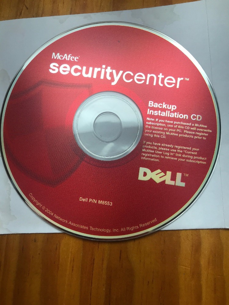 MCAFEE SECURITY CENTER BACKUP INSTALLATION CD FOR DELL P/N M8553
