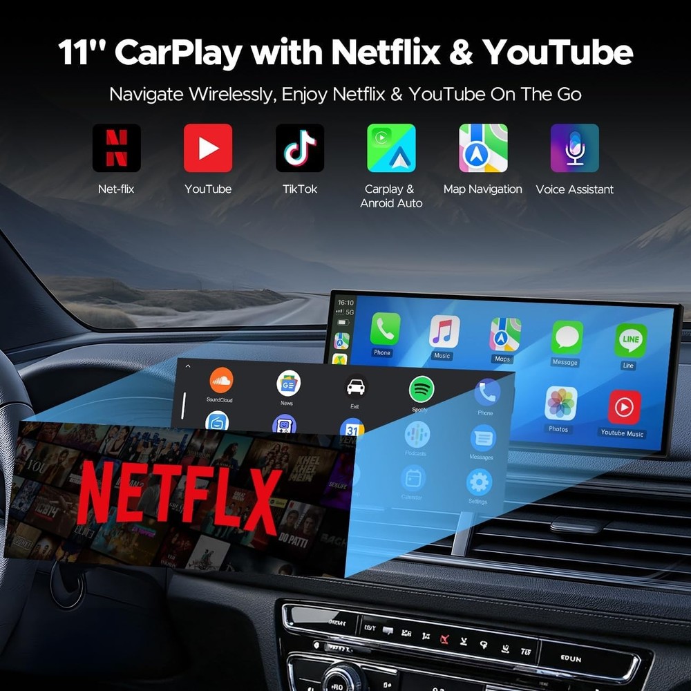 11 Inch Wireless Carplay Screen with Backup Camera