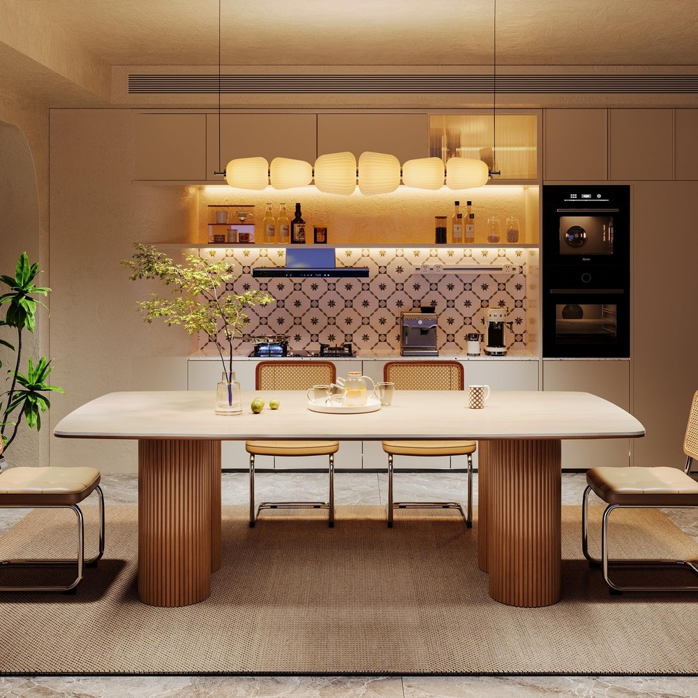 78.7" Sintered Stone Dining Table for 8-10，Luxury Rectangular Kitchen Table w...