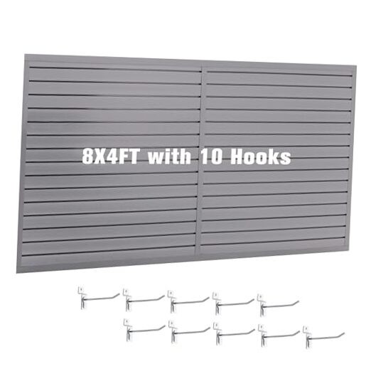 Slatwall Panel Garage Wall Organizer Storage Systems, Wall Mounted 8×4ft Grey