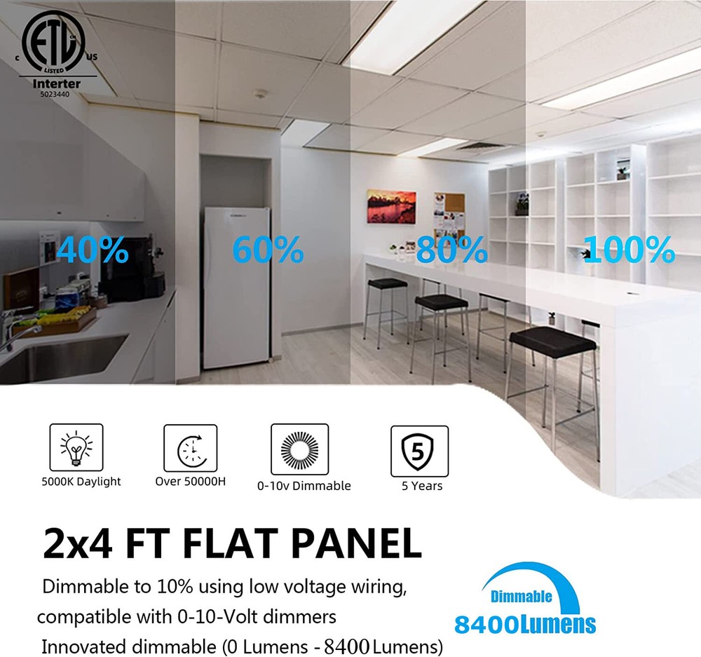 4PC 2x4 LED Flat Panel Light Drop Ceiling 0-10V Dimmable,75W,100-277V,ETL Listed