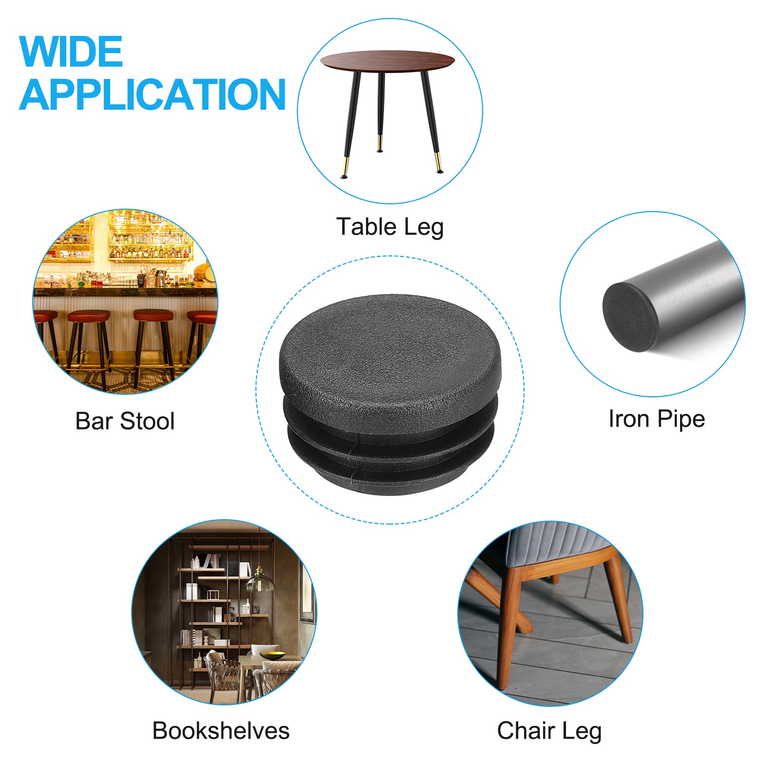 40Pcs 1.25" Plastic Tubing End Caps Round Hole Plug Insert Black