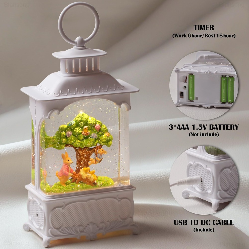Easter Snow Globe Lantern Bunny Tree with Timer, USB and Battery Powered, Eas...