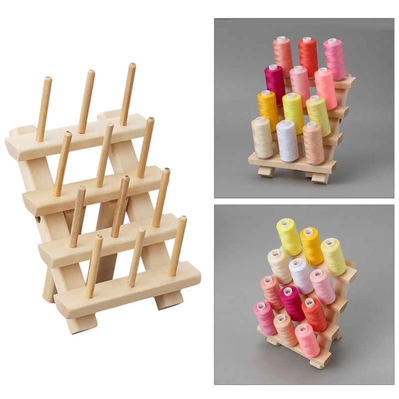 Small Wooden Thread Rack Holder Thread Organiser Stand Bobbins Thread Organizer